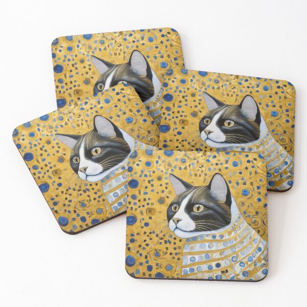 Item preview, Gustav Klimt Tuxedo Cat with Blue and Gold Striped Coat designed and sold by Vicky Brago-Mitchell®.