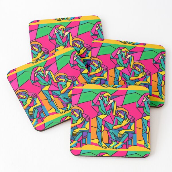 Item preview, A woman and a man in the form of regular triangles colored in harmonious colors with sharp black lines telling a story of a shared love between them designed and sold by jotcar.