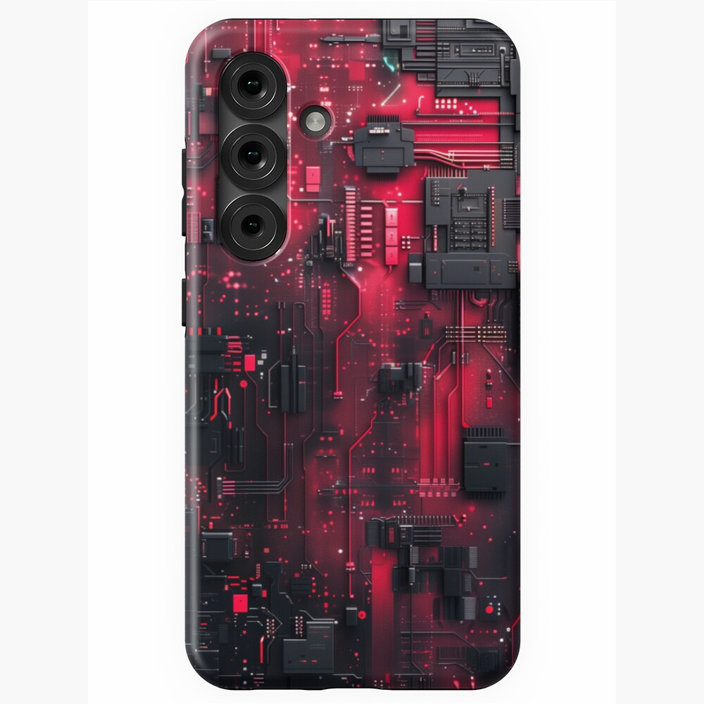 Crimson Circuit Neon Grid - Samsung Galaxy Tough Case