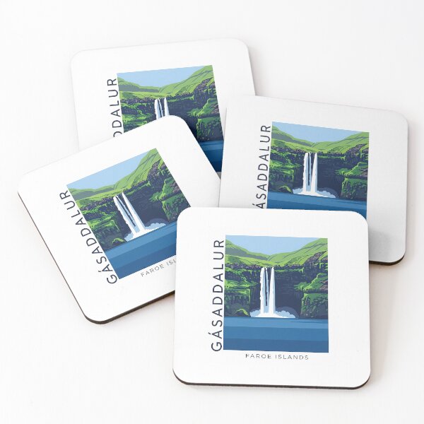 Item preview, Múlafossur Waterfall at Gásadalur, Faroe Islands - Modern Travel Poster designed and sold by Digital Dreams Arts.