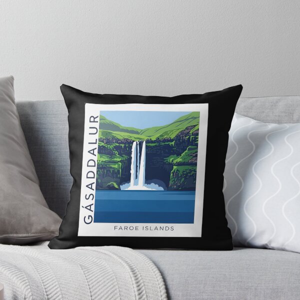 Item preview, Múlafossur Waterfall at Gásadalur, Faroe Islands - Modern Travel Poster designed and sold by Digital Dreams Arts.