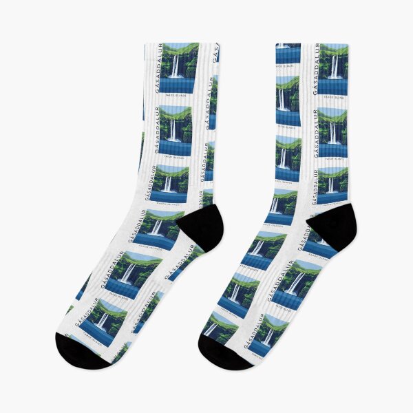 Item preview, Múlafossur Waterfall at Gásadalur, Faroe Islands - Modern Travel Poster designed and sold by Digital Dreams Arts.