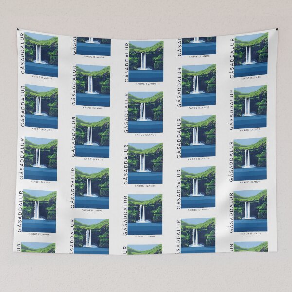 Item preview, Múlafossur Waterfall at Gásadalur, Faroe Islands - Modern Travel Poster designed and sold by Digital Dreams Arts.
