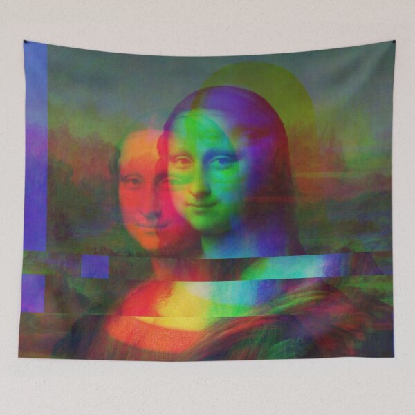 Item preview, Mona Lisa Glitch Art, Fancy Gold Frame Printed Border, pop art designed and sold by Post Haste Art.