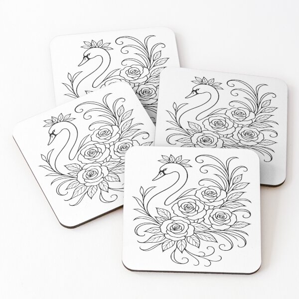 Item preview, Elegant Swan with Roses Line Art designed and sold by RosmaryDesign.