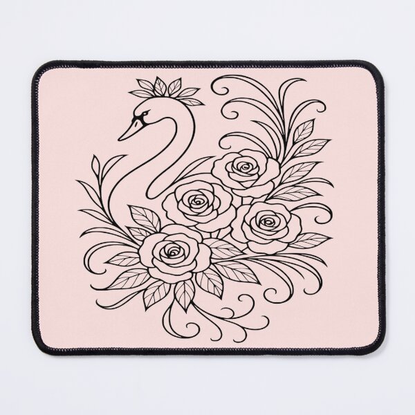 Item preview, Elegant Swan with Roses Line Art designed and sold by RosmaryDesign.
