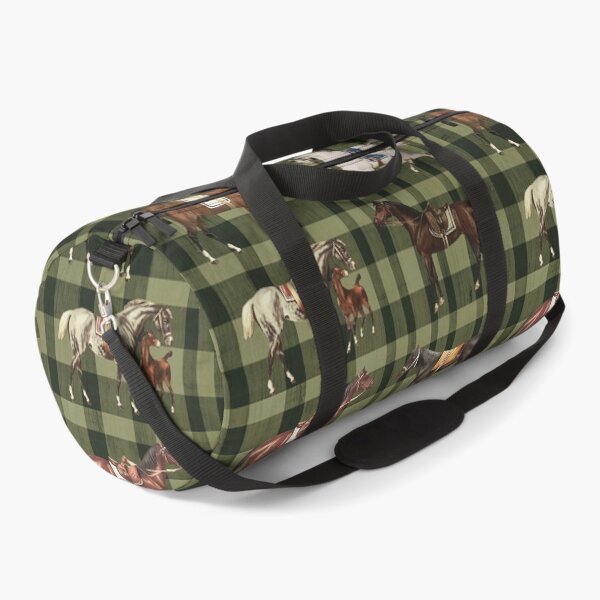 Item preview, Elegant Vintage Saddled Horses Brown Green Plaid designed and sold by tanjica.
