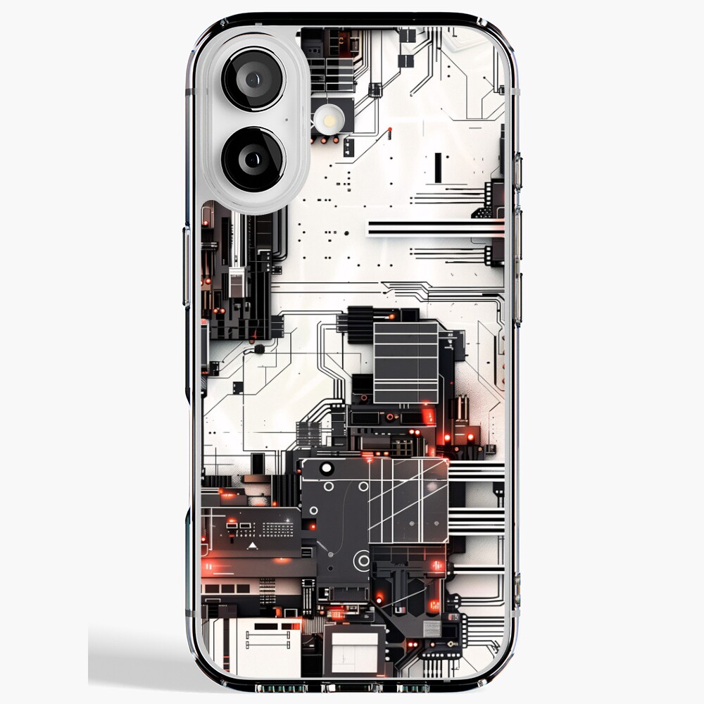 iPhone Soft Case - Neon White Circuit Grid Sci-fi Blueprint