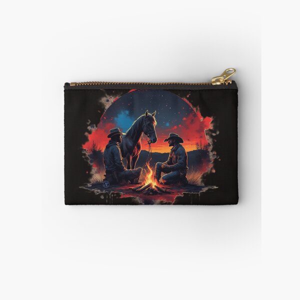 Item preview, Western Cowboy Campfire Art – Two Cowboys and Horse at Sunset  Vintage Wild West Illustration by NegarTv Designs designed and sold by NegarTv Designs.