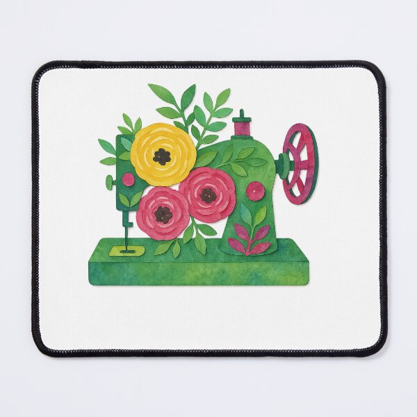 Item preview, Vintage Sewing Machine with Floral Papercut Watercolor Art designed and sold by Pacika.