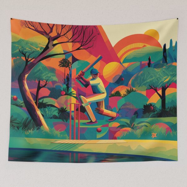 Item preview, Psychedelic twist on a cricket scene with bold colors and abstract shapes Art Inspired By Nature And The Active Outdoors designed and sold by CDC40.