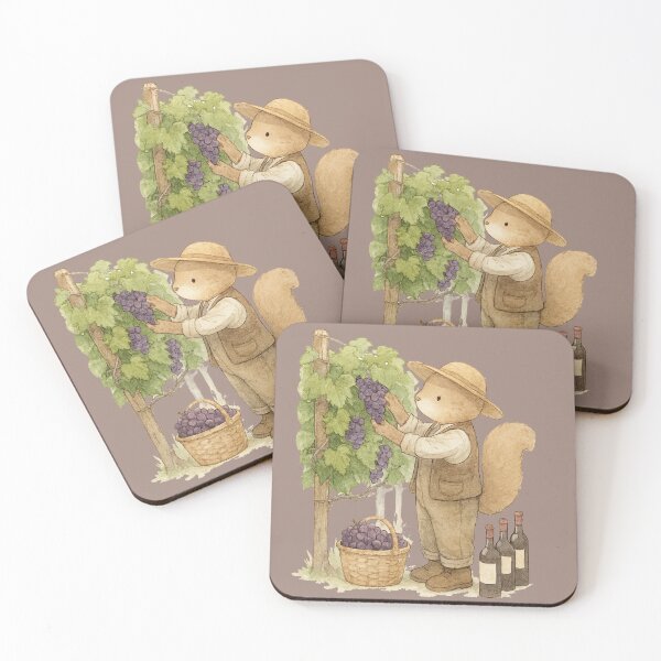 Item preview, Cute Squirrel harvesting grapes vineyard illustration designed and sold by BigBlueArt.