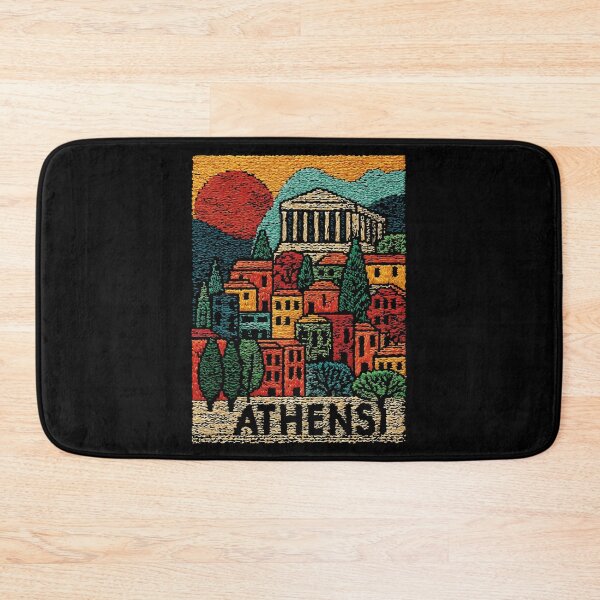 Item preview, Athens Travel Poster in a Vintage Embroidered Style designed and sold by TuncGK.