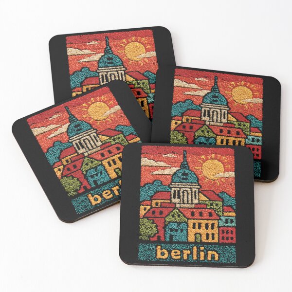 Item preview, Berlin Cathedral Sunset Poster in a Vintage Embroidered Style designed and sold by TuncGK.