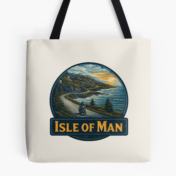 Item preview, Isle of Man Vintage Travel Sticker - Retro Coastal Road & Motorcycle Design designed and sold by Blurbean.