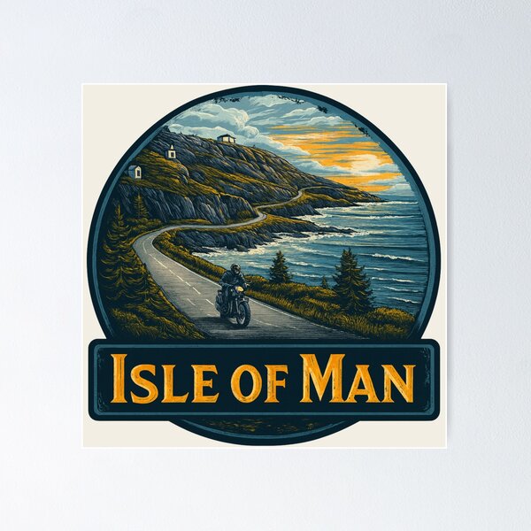 Item preview, Isle of Man Vintage Travel Sticker - Retro Coastal Road & Motorcycle Design designed and sold by Blurbean.