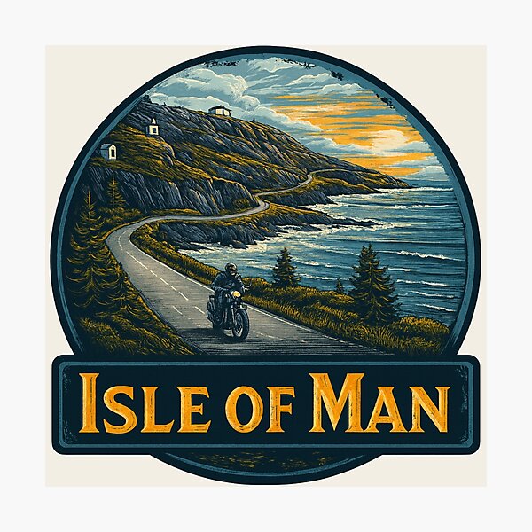 Item preview, Isle of Man Vintage Travel Sticker - Retro Coastal Road & Motorcycle Design designed and sold by Blurbean.
