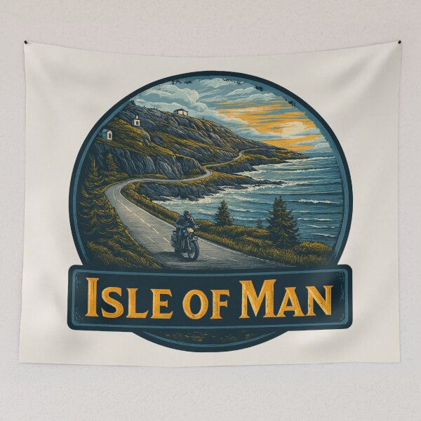 Item preview, Isle of Man Vintage Travel Sticker - Retro Coastal Road & Motorcycle Design designed and sold by Blurbean.
