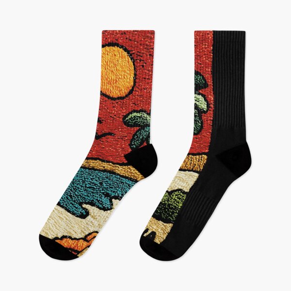 Item preview, California Palm Tree Sunset Poster in a Retro Embroidered Style designed and sold by TuncGK.