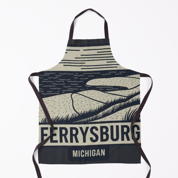 Item preview, Ferrysburg Michigan Vintage Woodcut Style Dune Art designed and sold by TheOldMittenIllustrated.