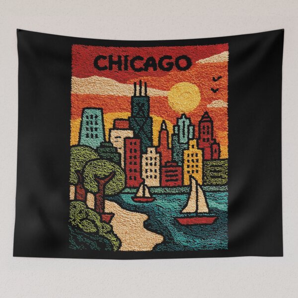 Item preview, Chicago River Architecture Poster | Woven Tapestry Art Style designed and sold by TuncGK.