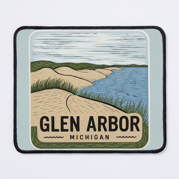 Item preview, Glen Arbor Michigan Vintage Woodcut Style Dune Art designed and sold by TheOldMittenIllustrated.