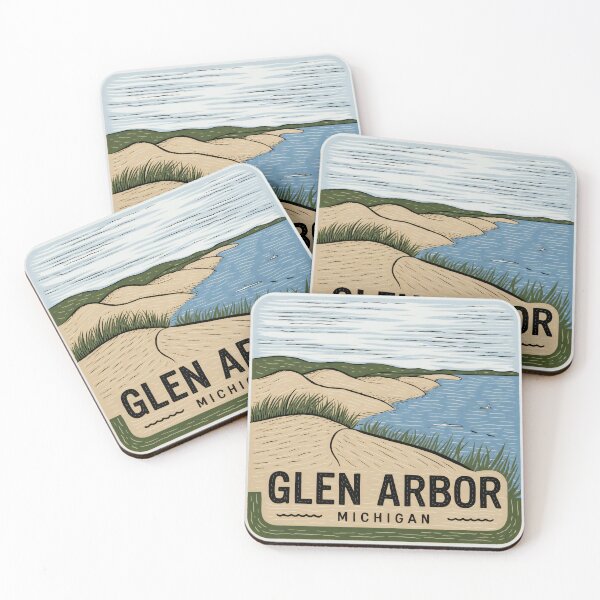 Item preview, Glen Arbor Michigan Vintage Woodcut Style Dune Art designed and sold by TheOldMittenIllustrated.