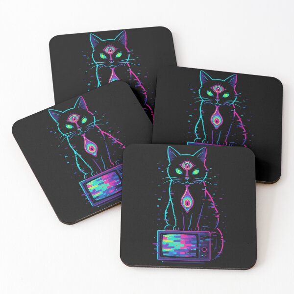Item preview, Glitch Cat Oracle – Psychedelic Neon Art designed and sold by Tatko Designs.