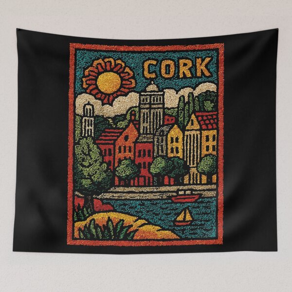 Item preview, Colorful Cork Harbour Poster | Irish Town Folk Art designed and sold by TuncGK.