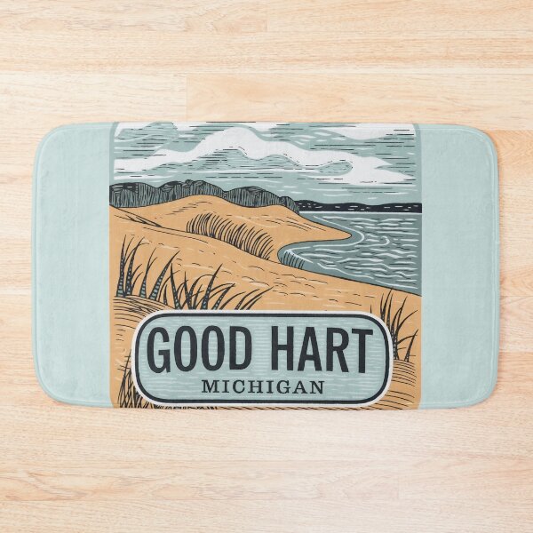 Item preview, Good Hart Michigan Vintage Woodcut Style Dune Art designed and sold by TheOldMittenIllustrated.