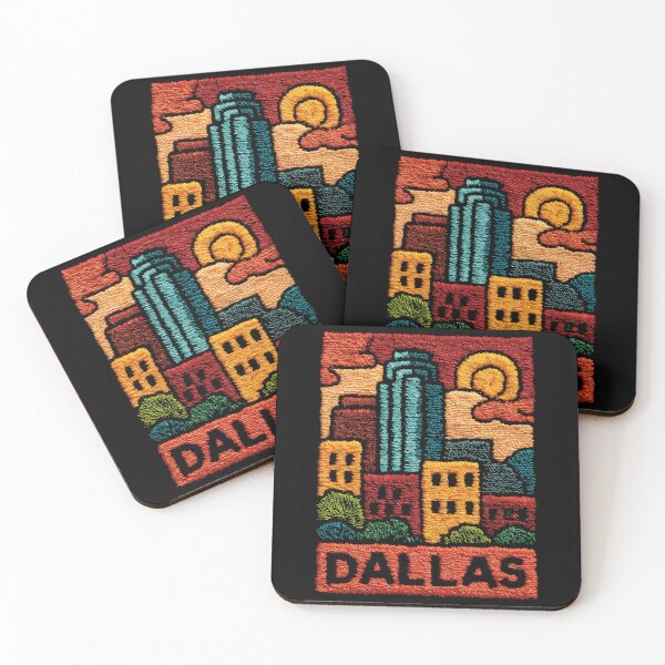 Item preview, Dallas Texas Skyline | Retro Embroidered Folk Art Poster designed and sold by TuncGK.