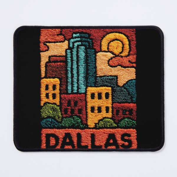 Item preview, Dallas Texas Skyline | Retro Embroidered Folk Art Poster designed and sold by TuncGK.