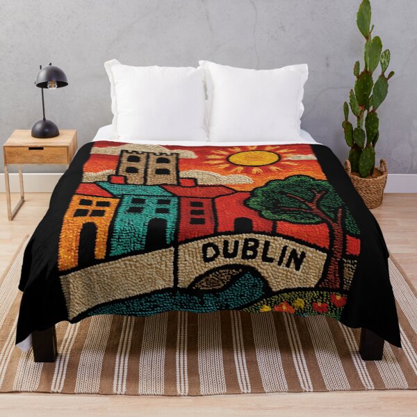 Item preview, Dublin Ireland Poster | Vintage Embroidered Old Town Art designed and sold by TuncGK.