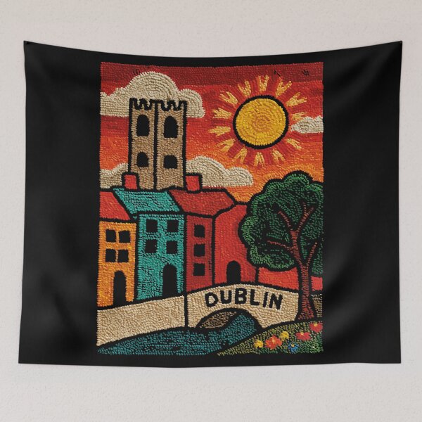 Item preview, Dublin Ireland Poster | Vintage Embroidered Old Town Art designed and sold by TuncGK.