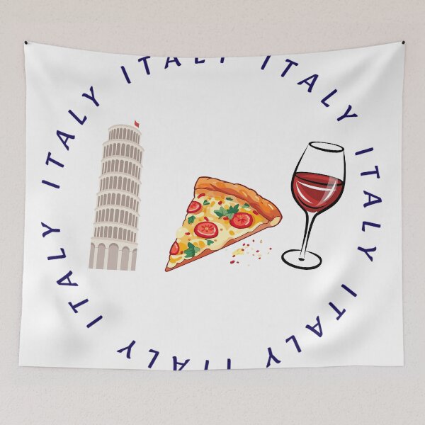 Item preview, Italy Aesthetic Design – Pizza, Wine & Leaning Tower of Pisa Travel Art designed and sold by MiraDesignCo.