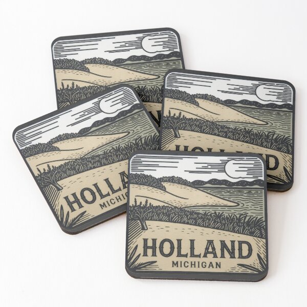 Item preview, Arte de dunas estilo xilografía vintage de Holland Michigan designed and sold by TheOldMittenIllustrated.