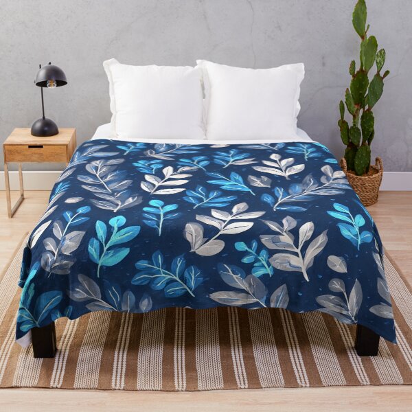 Item preview, Navy Blue Laurel Leaf Print Botanical Foliage designed and sold by LeafPrints.