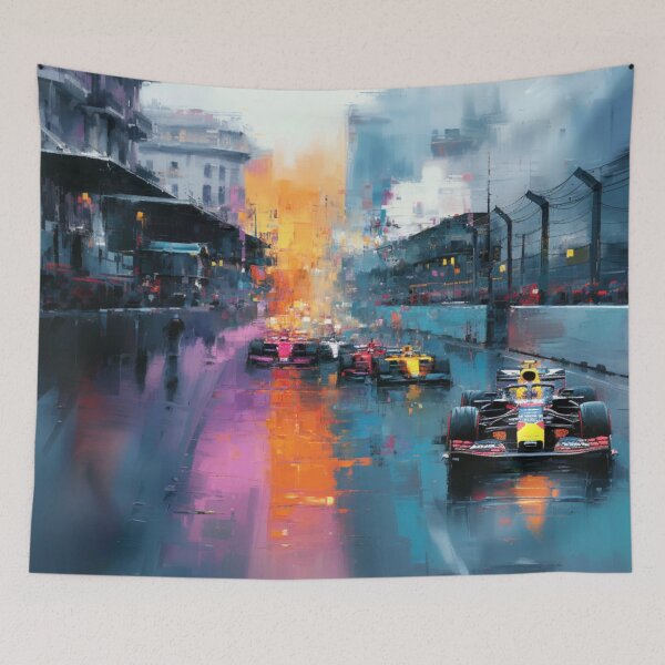 Item preview, Abstract depiction of Formula 1 cars racing with vibrant colours Art Inspired By Nature And The Active Outdoors designed and sold by CDC40.