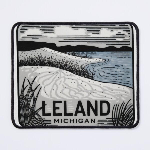 Item preview, Leland Michigan Vintage Woodcut Style Dune Art designed and sold by TheOldMittenIllustrated.