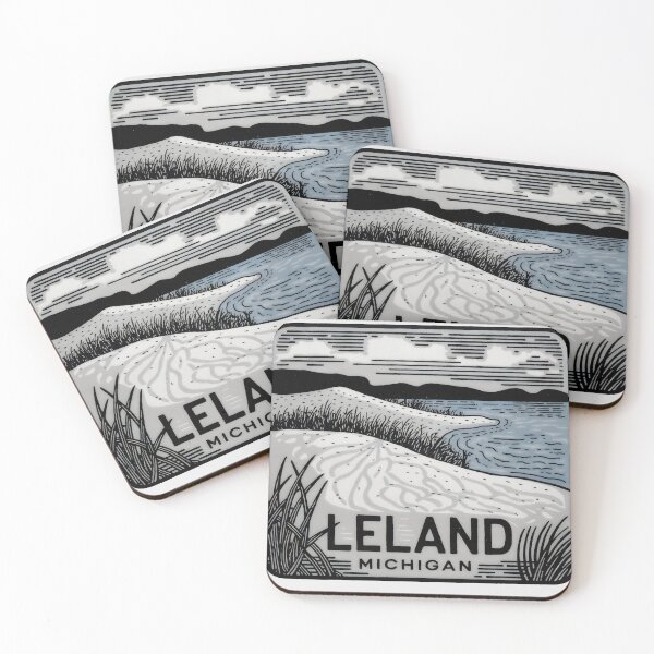 Item preview, Leland Michigan Vintage Woodcut Style Dune Art designed and sold by TheOldMittenIllustrated.