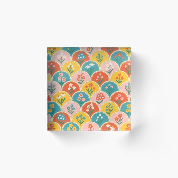 Item preview, Vintage Floral Scallop Pattern – Retro Folk Art Flowers designed and sold by HotFluff.