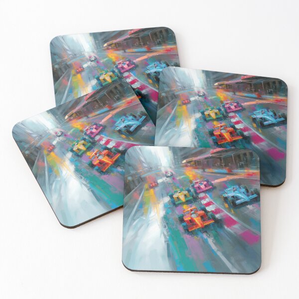 Item preview, Abstract depiction of Formula 1 cars racing with vibrant colours Art Inspired By Nature And The Active Outdoors designed and sold by CDC40.