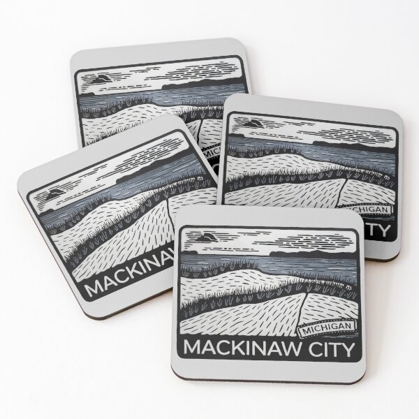 Item preview, Mackinaw City Michigan Vintage Woodcut Style Dune Art designed and sold by TheOldMittenIllustrated.