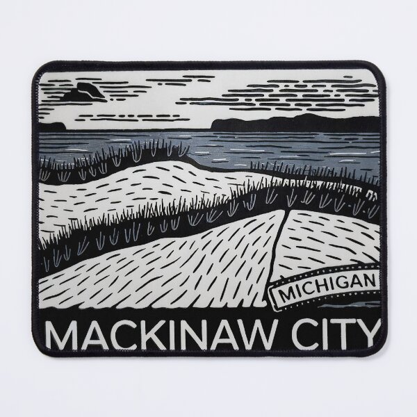 Item preview, Mackinaw City Michigan Vintage Woodcut Style Dune Art designed and sold by TheOldMittenIllustrated.