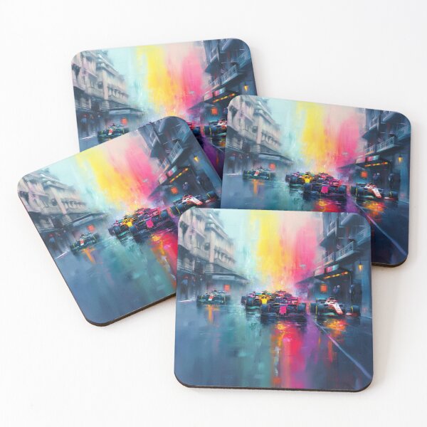 Item preview, Abstract depiction of Formula 1 cars racing with vibrant colours Art Inspired By Nature And The Active Outdoors designed and sold by CDC40.