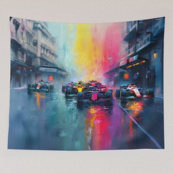Item preview, Abstract depiction of Formula 1 cars racing with vibrant colours Art Inspired By Nature And The Active Outdoors designed and sold by CDC40.