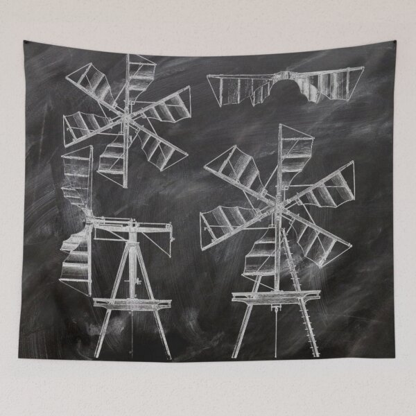 Item preview, Dark Academia chalkboard patent print  western farm windmill designed and sold by LEILA ART SPACE.