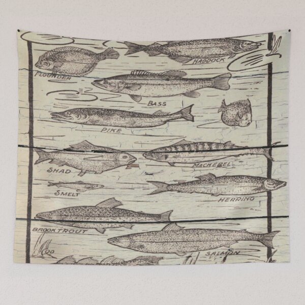 Item preview, wood lakehouse cottage fisherman freshwater Fish designed and sold by LEILA ART SPACE.