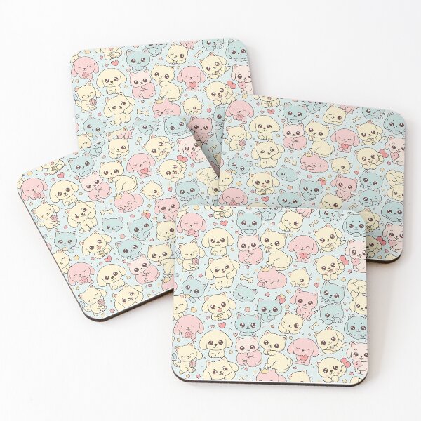 Item preview, Kawaii Pastel Dogs and Cats Seamless Pattern Cute Chibi Pets Design designed and sold by ArtDesignTp.