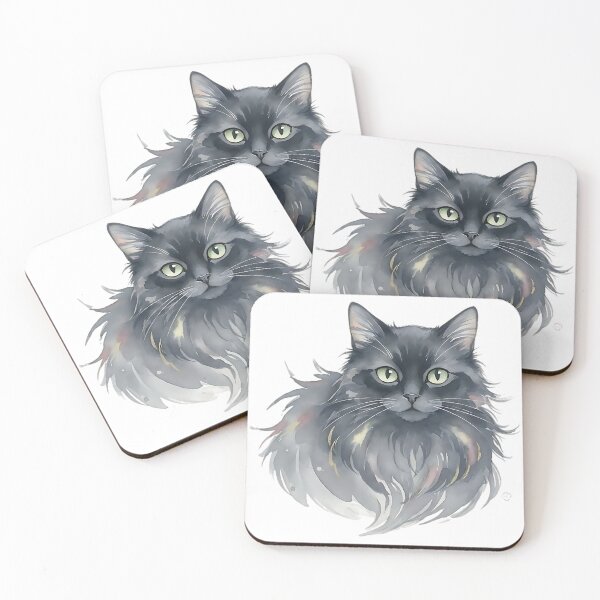 Item preview, Fluffy Gray Cat Portrait Realistic Long Hair Feline Illustration designed and sold by ArtDesignTp.